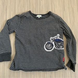 Le Top Long Sleeve Striped T-Shirt w Mortocycle Appliqué. EUC Size 7.